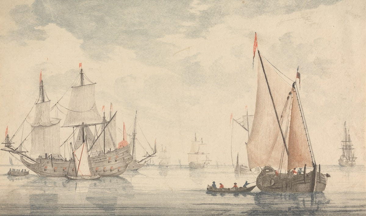 Zeegezicht met Fregat en Zeilschepen 1688 to 1698