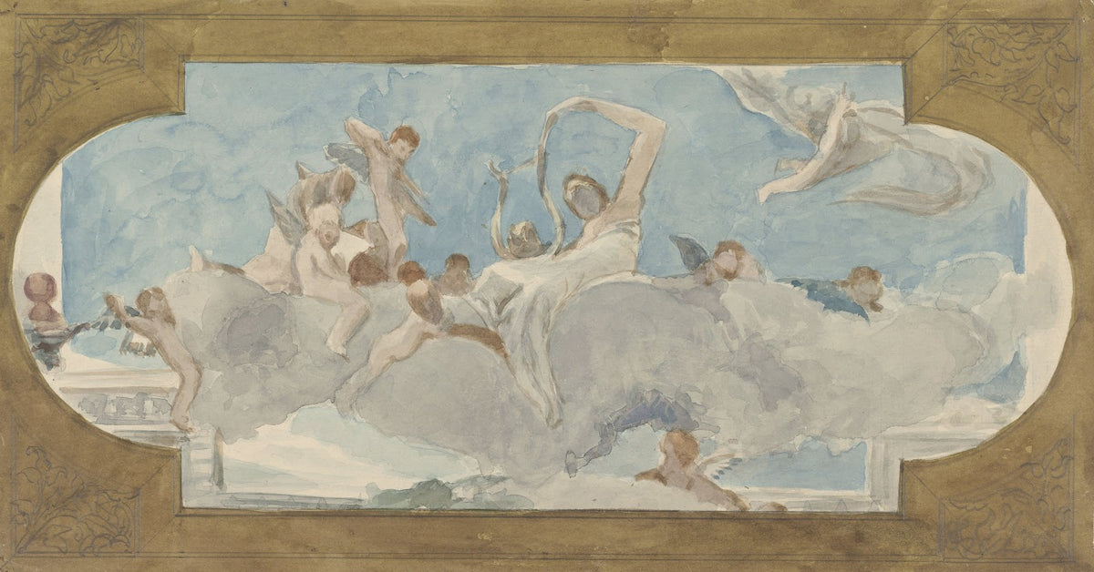 Plafondschildering met figuren gezeten op wolken 1872   1904