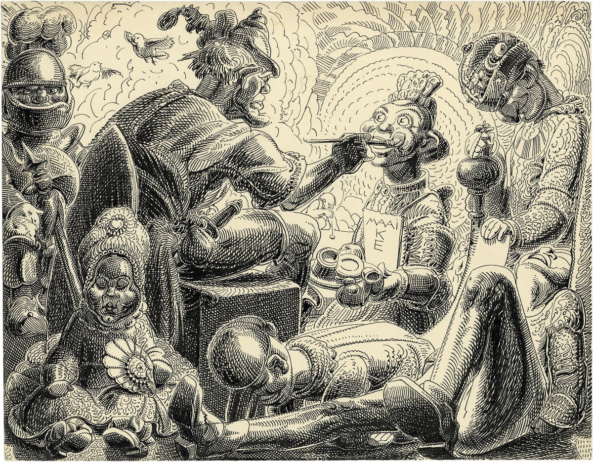 Illustratie Lotje  Pirrewie de baas van de poppenkast met zijn poppen 1926
