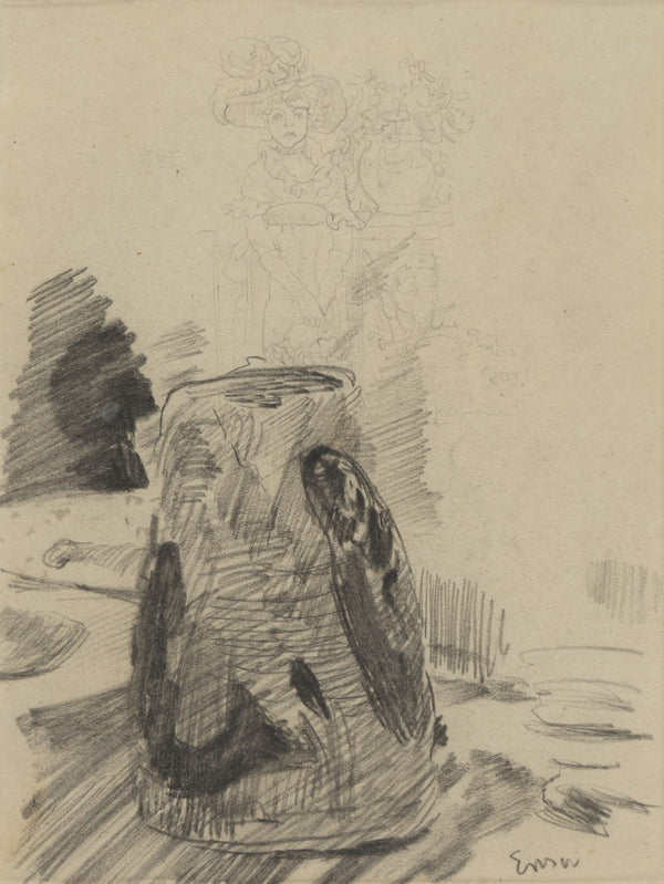Vaas met vismotief en vrouw met bloemenvaas from 1880 until 1885