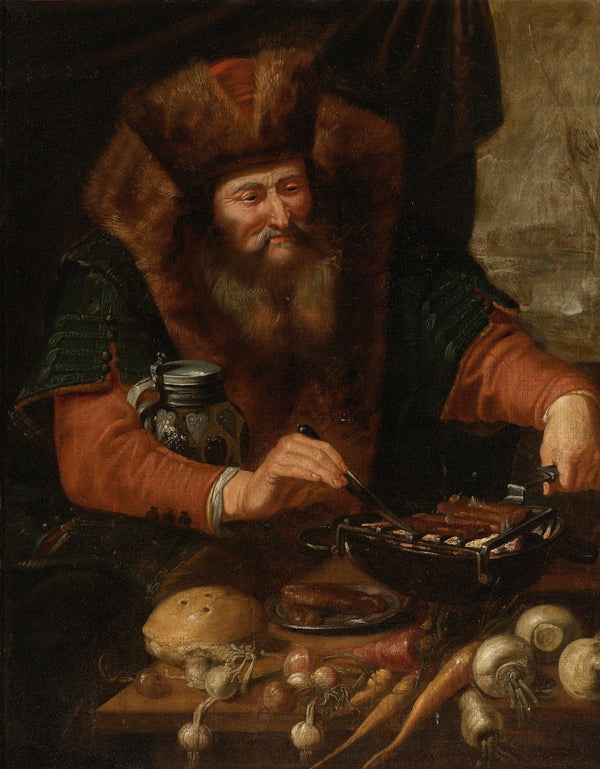 BeardedMan Cooking Sausages