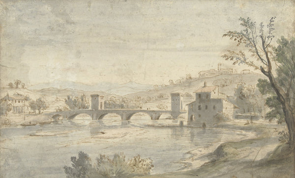 Gezicht op de Ponte Molle te Rome 1663   1736