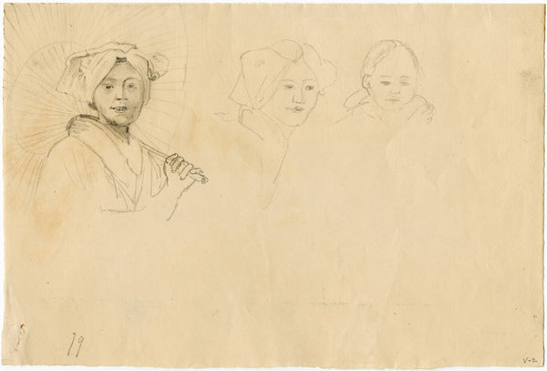 Woman with sunshade head of a woman head of a child
