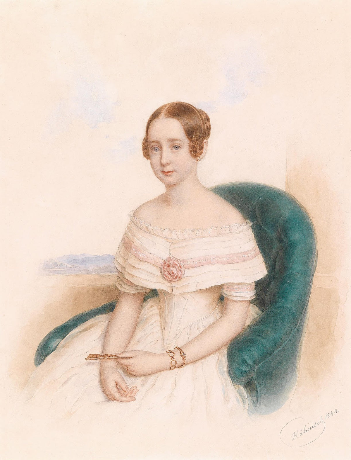 Bildnis einer jungen Dame in weißem Kleid 1844