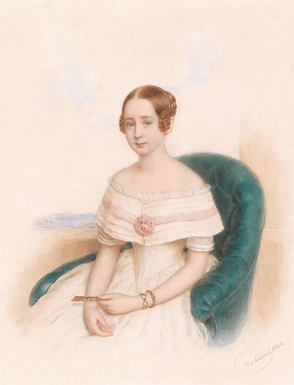 Bildnis einer jungen Dame in weißem Kleid 1844