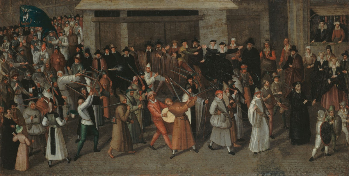 Procession de la Ligue sur lîle de la Cité au sortir de Notre Dame 1590