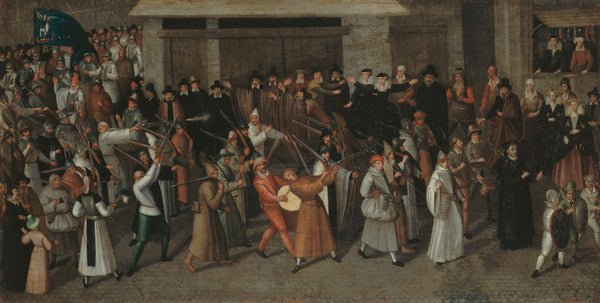 Procession de la Ligue sur lîle de la Cité au sortir de Notre Dame 1590