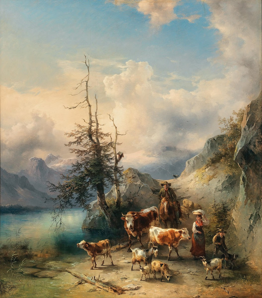 The Cattle Drive in Altaussee with a View of the Dachstein Massif c 1855