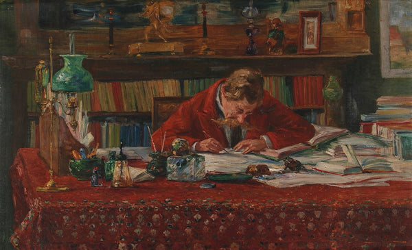 Verhaeren schrijvend aan zijn werktafel 1900