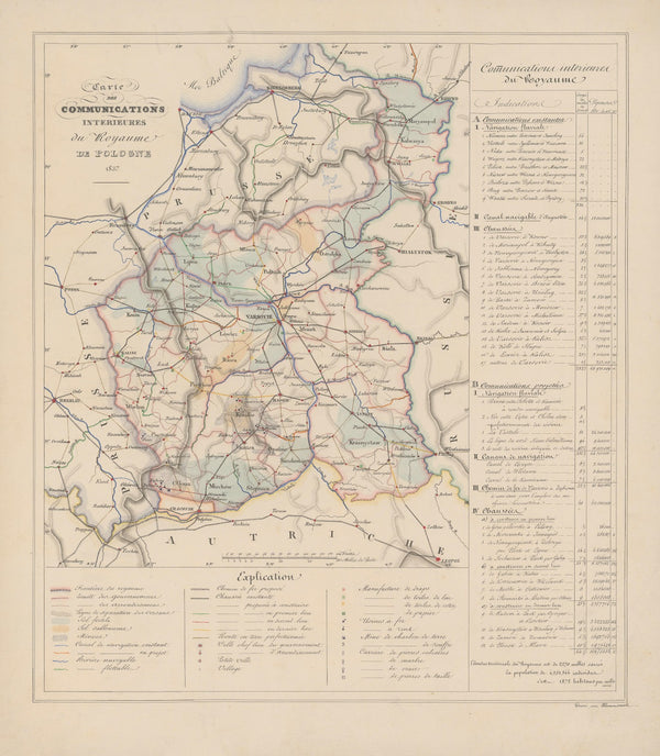 Carte des communications interieures du Royaume de Pologne 1837 1837