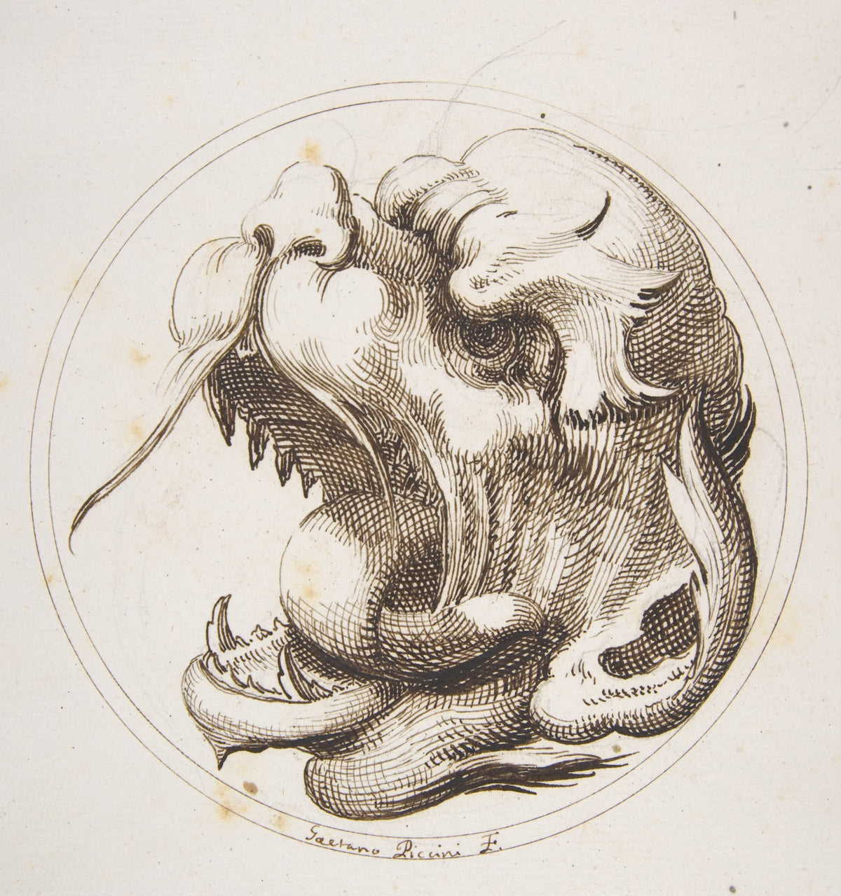 Large Grotesque Head With an Open Mouth Looking to the Left Within a Frame 1727