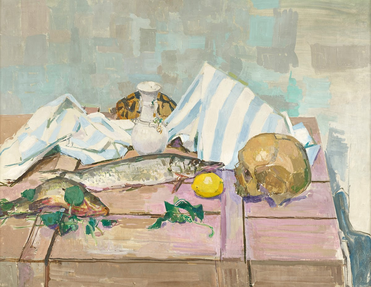 Etillleben Mit Totenkopf Und Fischen 1929