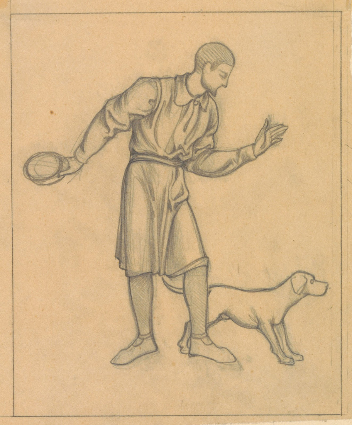 Ontwerp voor wandschildering in de Beurs van Berlage staande man met hond 1869
