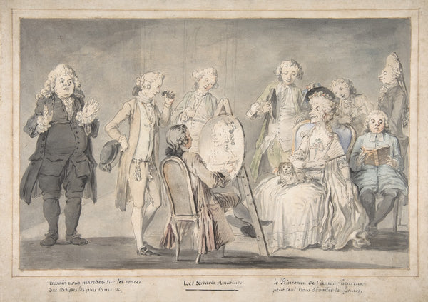 Satirical drawing Artist Painting an Old Ladys Portrait 17291804