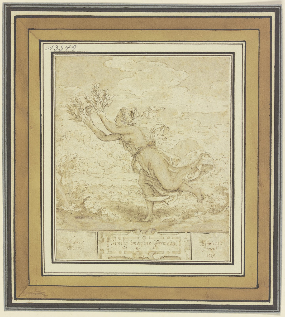 Daphne vor Apollo fliehend sich in einen Lorbeerbaum verwandelnd 1609
