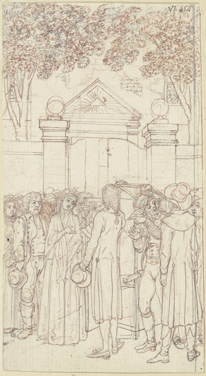Clarissa steht vor einem Kirchenportal ca 1796