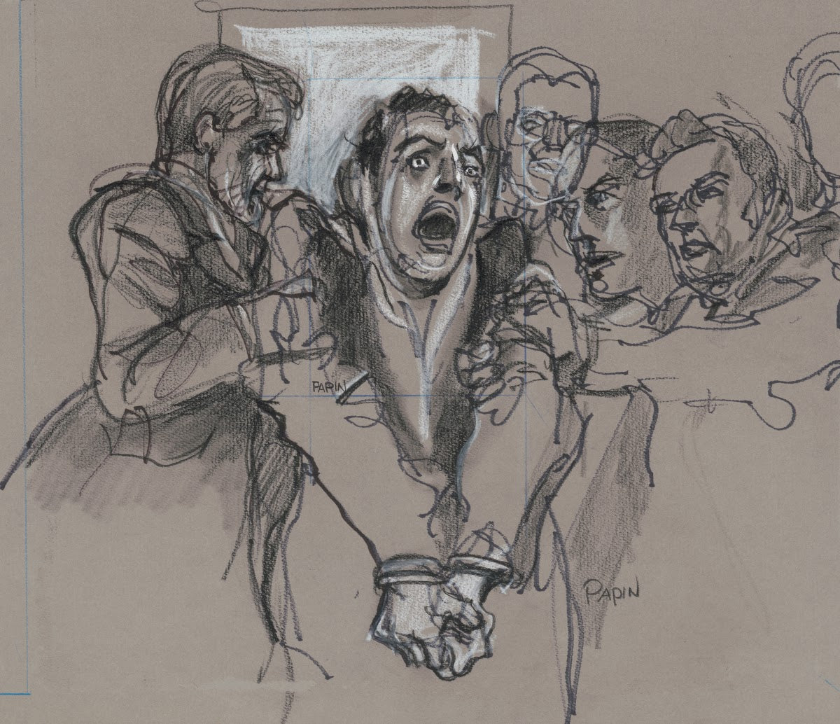 Son of Sam serial killer David Berkowitz handcuffed and screaming as guards remo