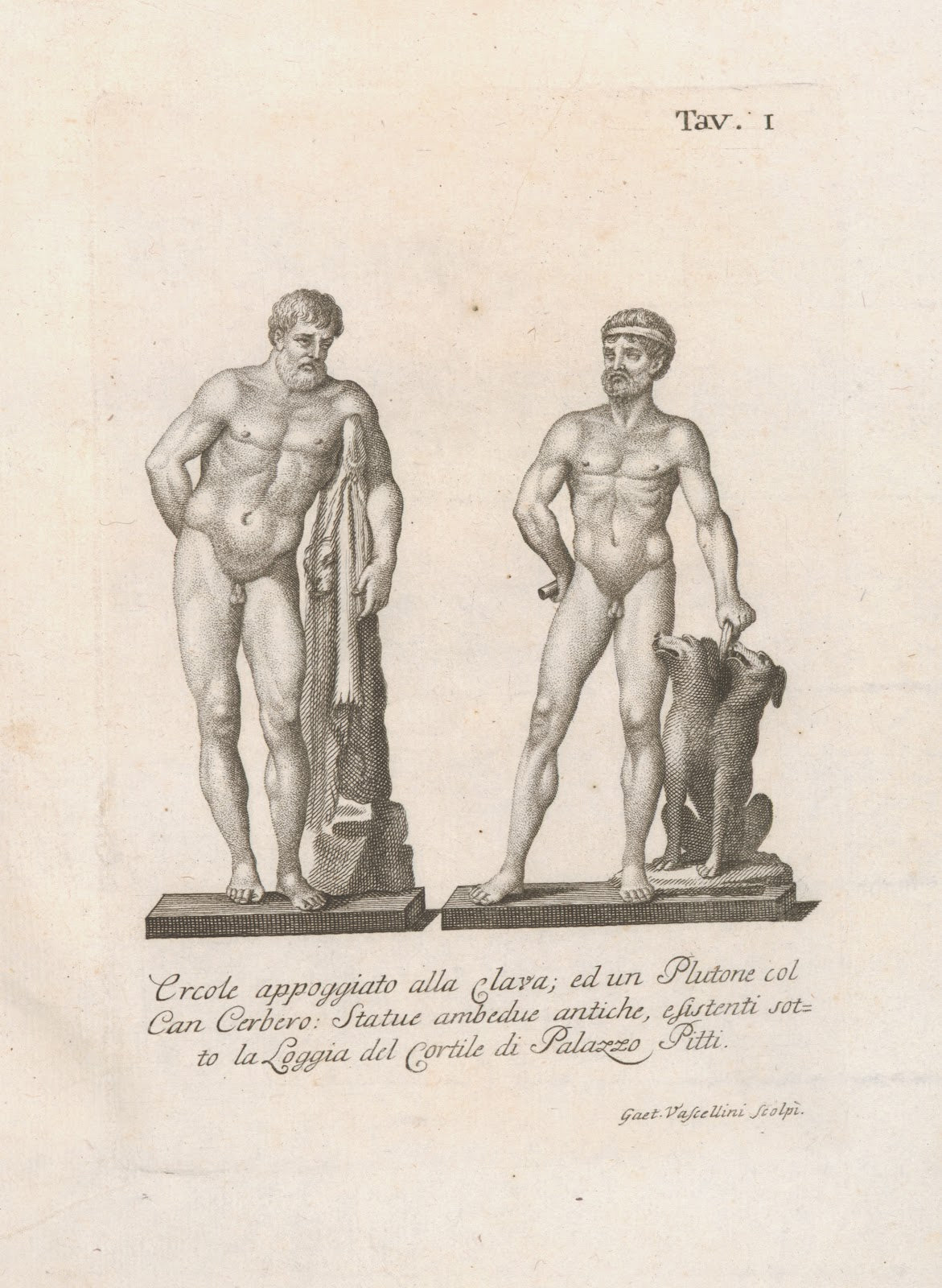 Ercole appoggiato alla clava ed un Plutone col Can Cerbero 1789