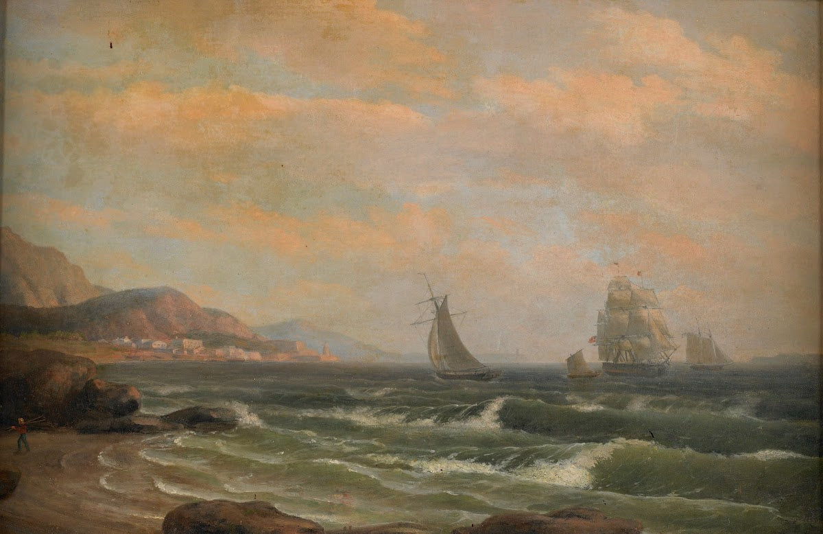 American Frigate in the Bay of St Helena 1840s