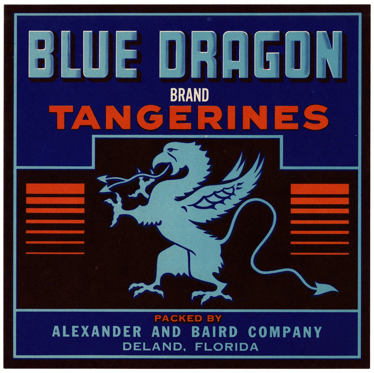 Blue Dragon Brand Tangerines Label 1930 1950