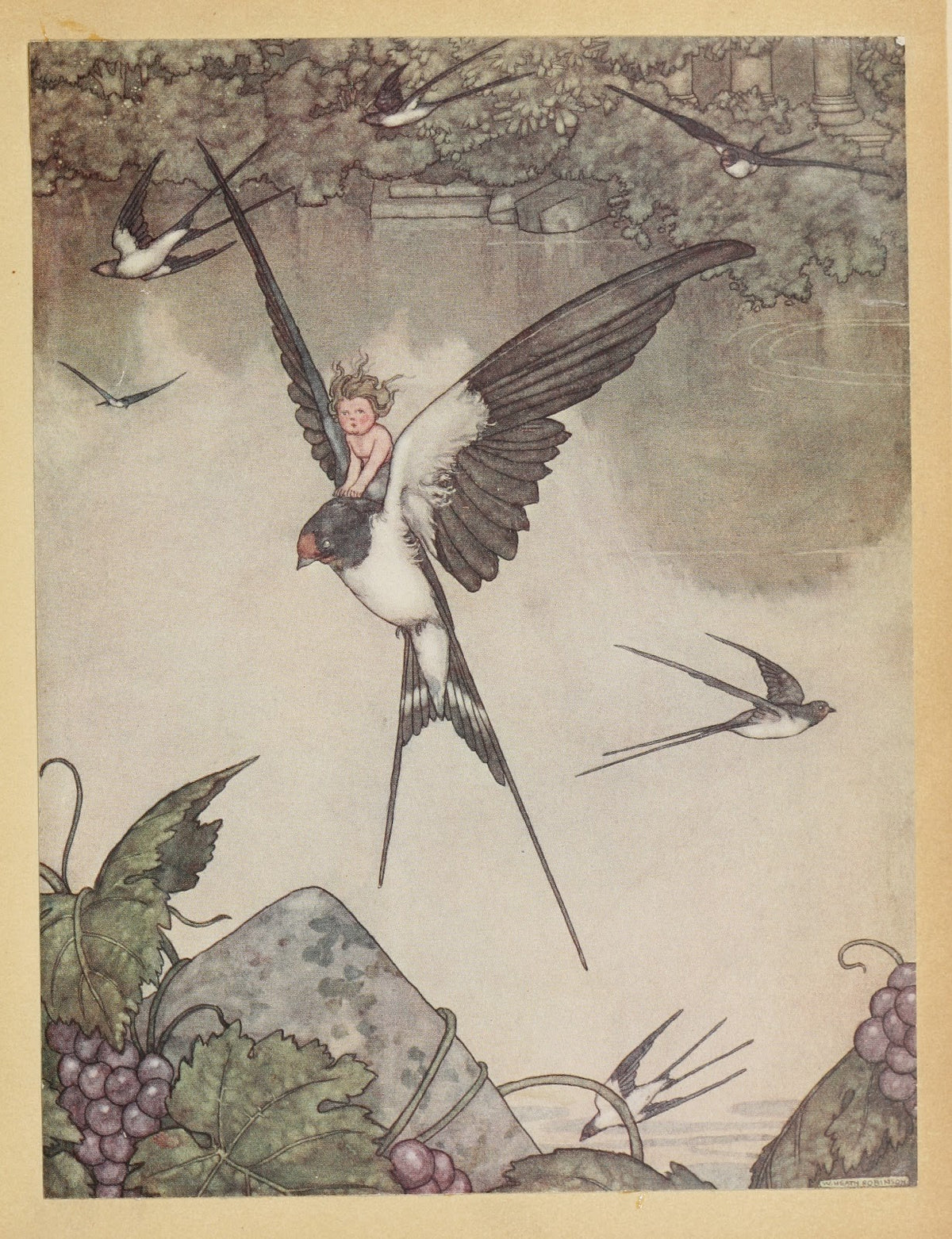 Yes I will go with thee said Tommelise and she seated herself on the birds back