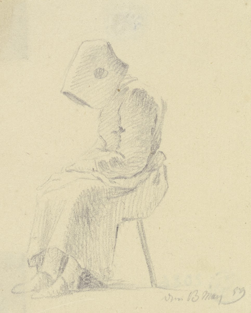 Sitzende Frau mit Schutenhut im Profil nach links 1759