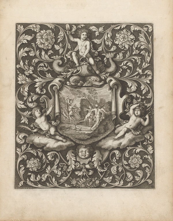 Cloth with Diana and Actaeon surrounded by putti and leaf shaped ornaments 1704