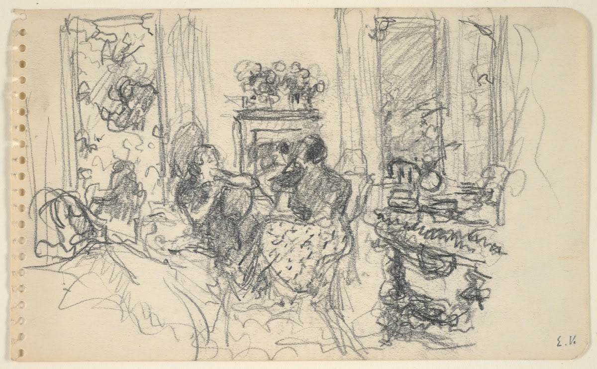 Women Conversing in a Salon with Open Windows and aFireplace ca1915