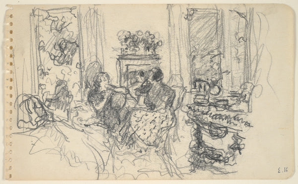 Women Conversing in a Salon with Open Windows and aFireplace ca1915