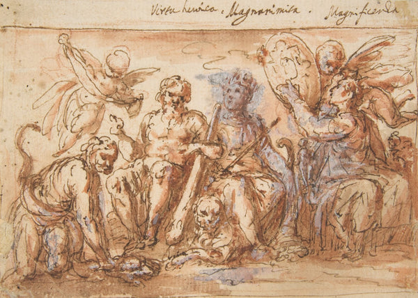 Allegorical Figures Force Hercules Strangling the Hydra Plenty and Fame 16001650