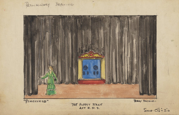 Pinocchio Preliminary Drawing of the Puppet Stage for Act I Scene 3 1934 1943