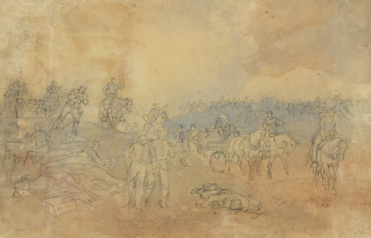 Near the cemetery Gettysburg retiring disabled artillery 1863
