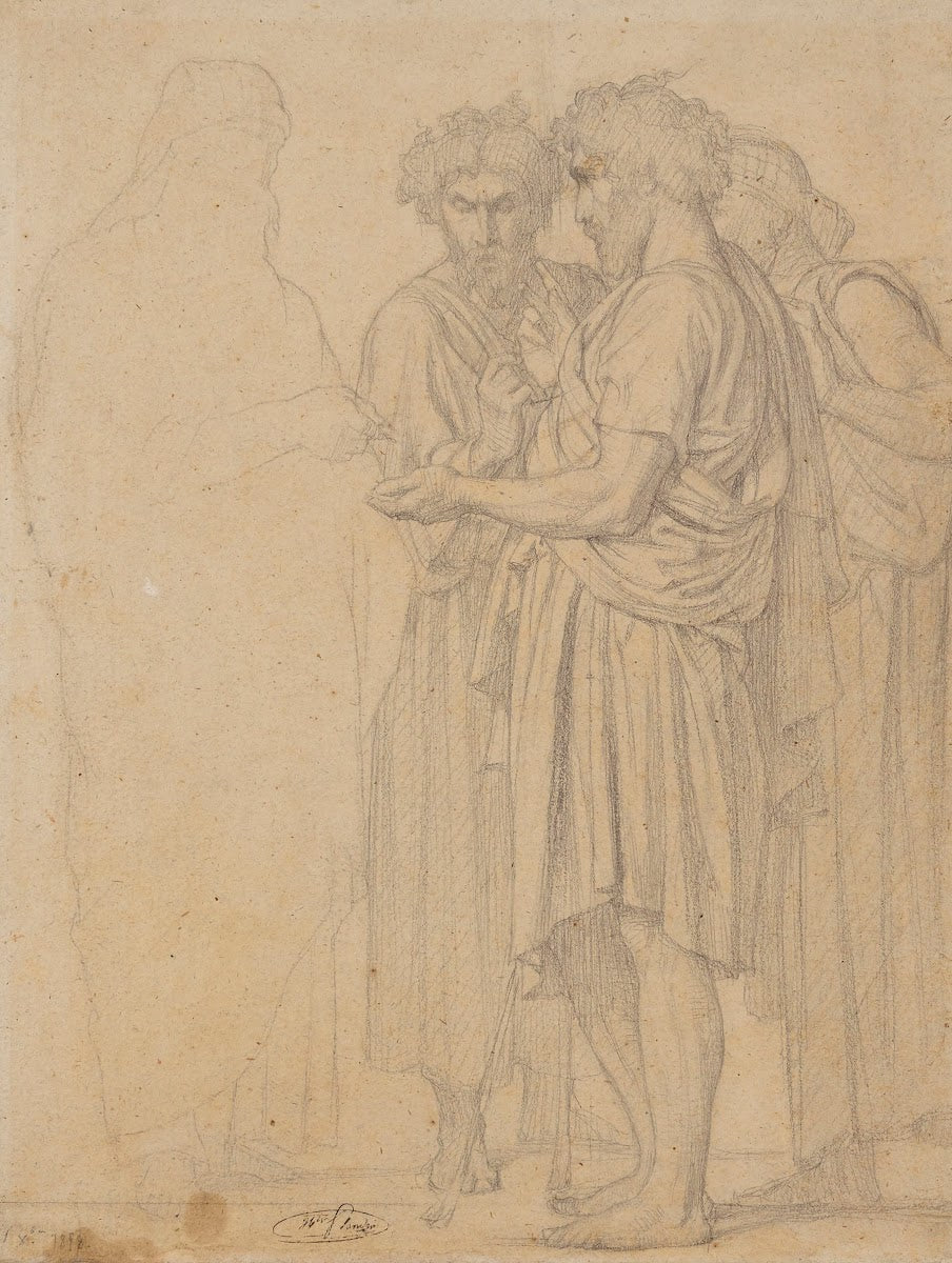 Groupe de trois hommes drapés 1858