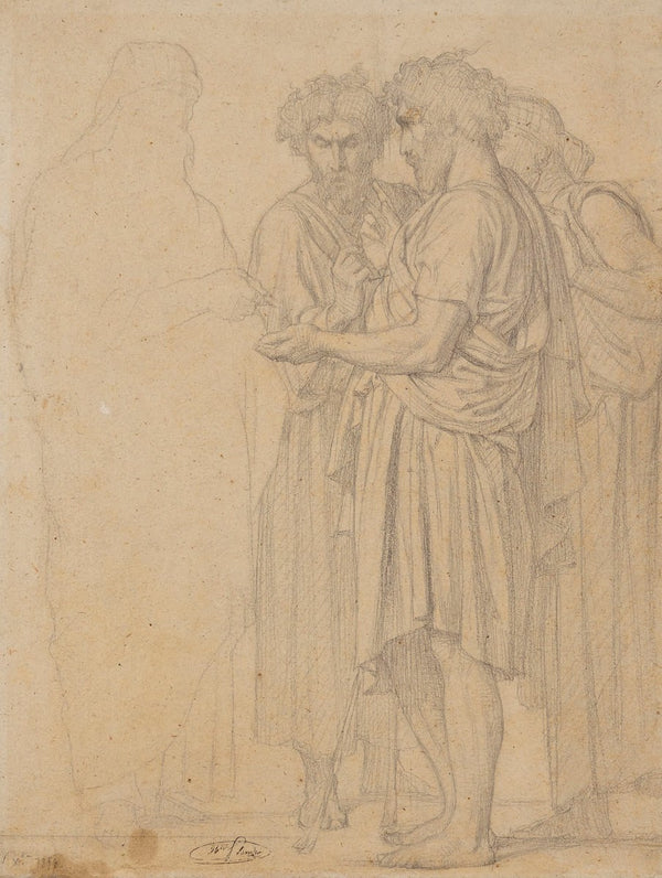 Groupe de trois hommes drapés 1858