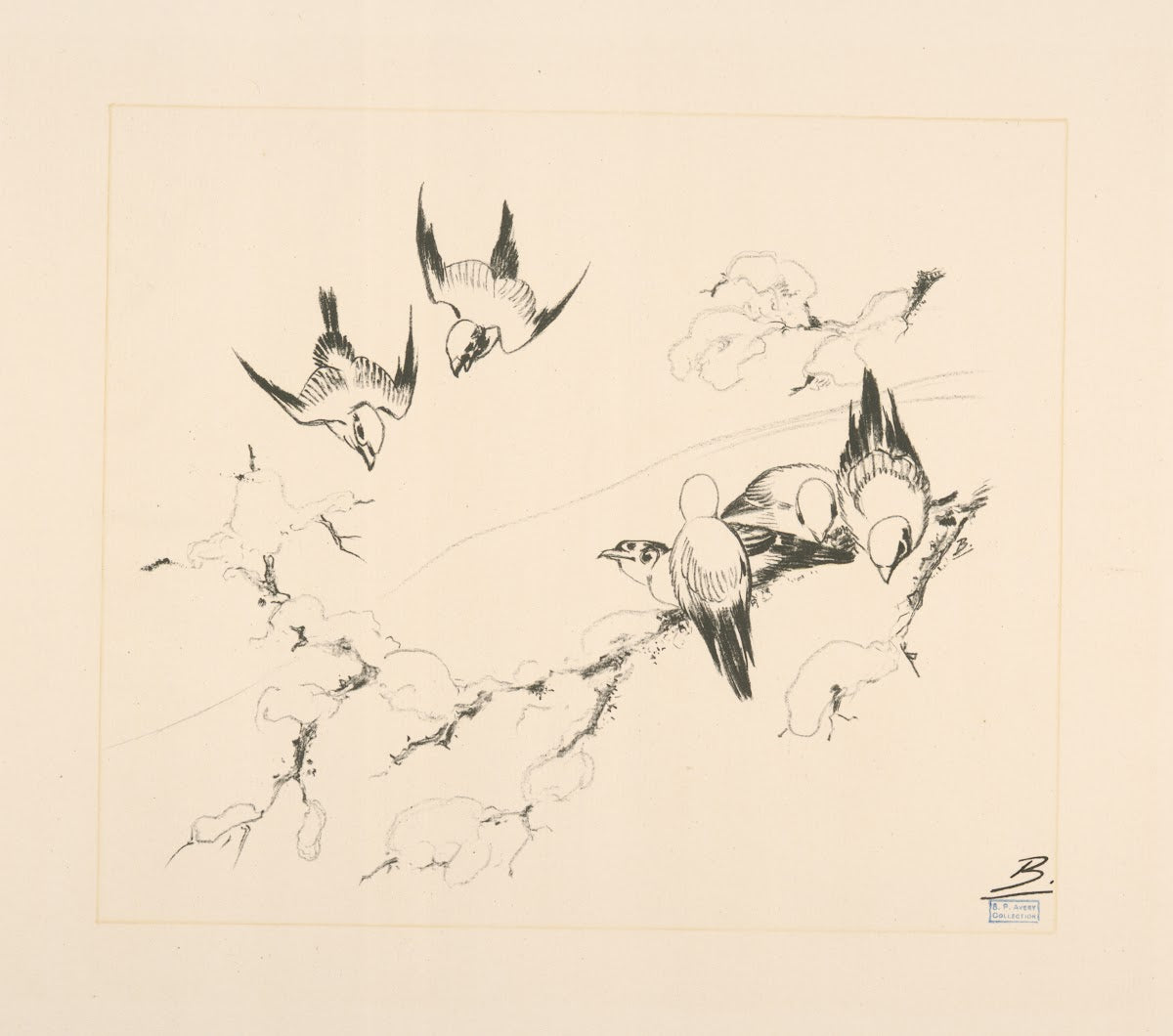 Oiseaux sur une branche darbre couverte de neige 1866   1878