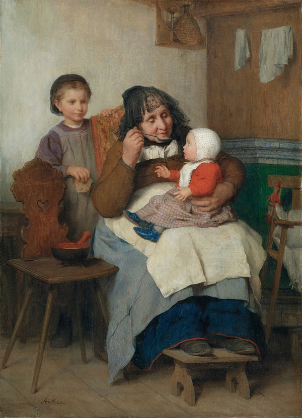 Grandmother Spooning The Soup To Her Grandchild 1868