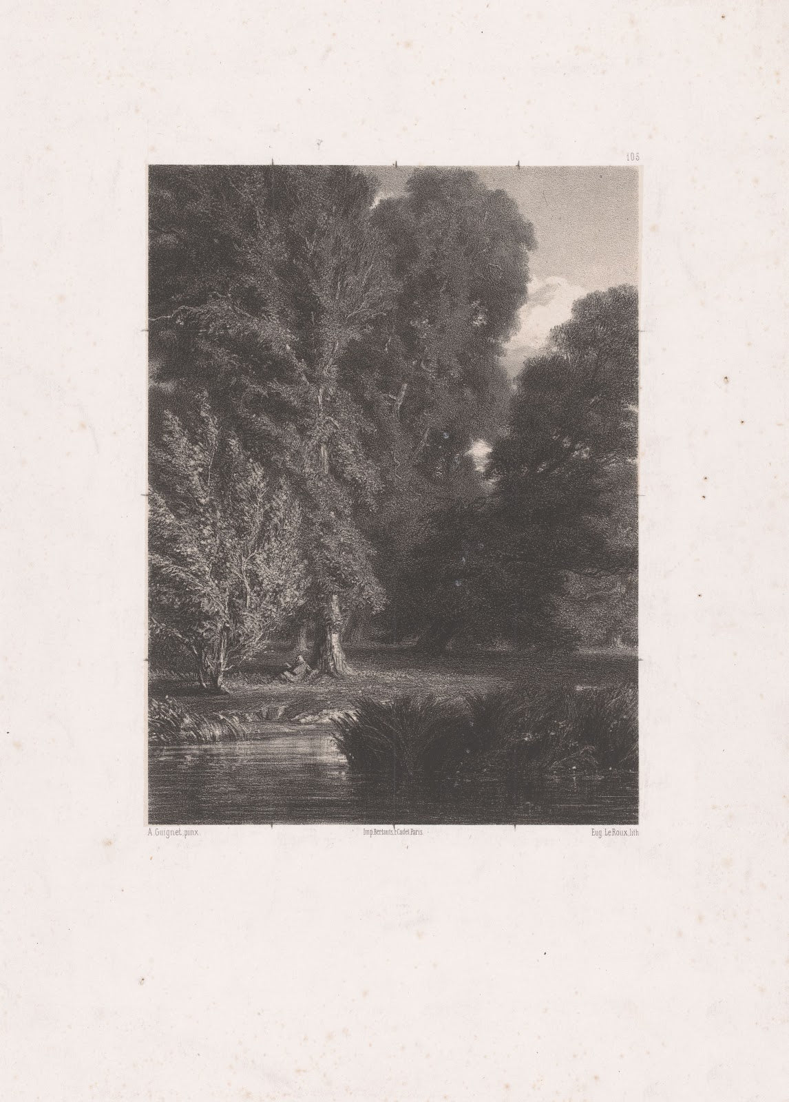 Forest landscape with a figure under a tree by the water 1853 1854