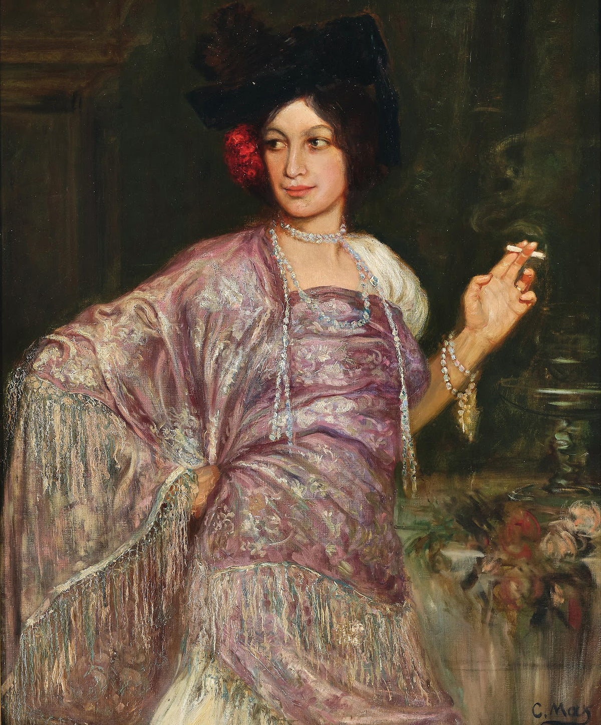 Portrait of Dora Gedon as a Flamenco Dancer with Mantón de Manila Thrown over He