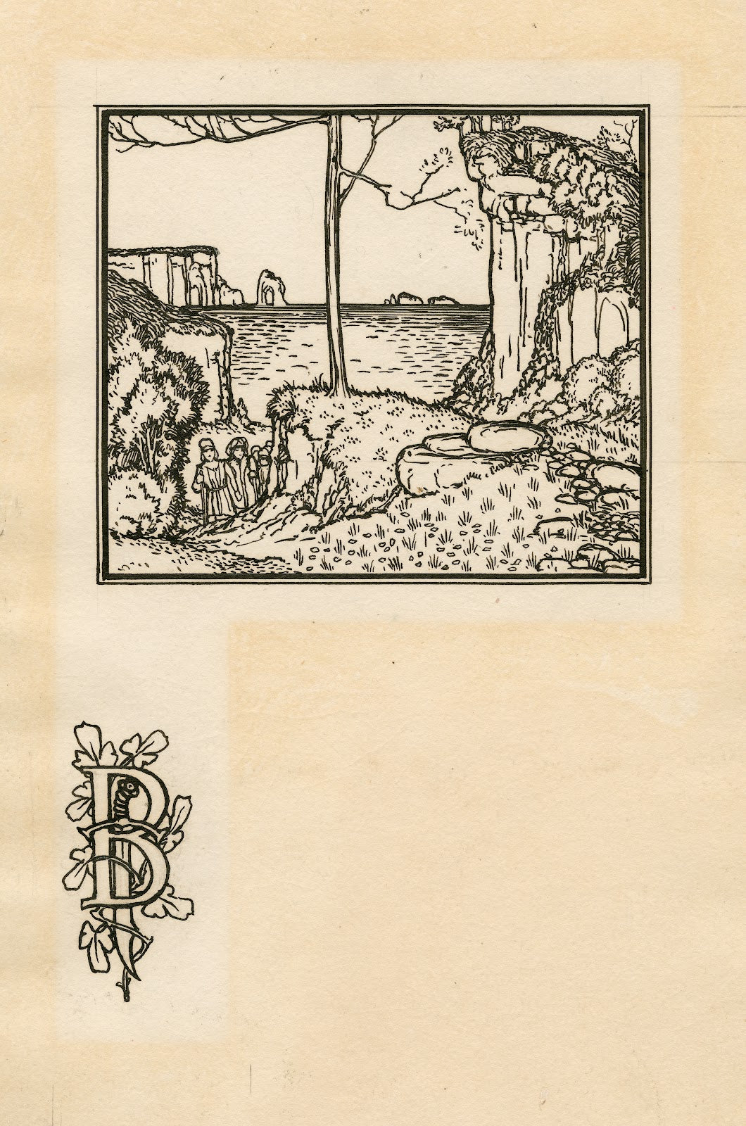 Illustration and illuminated initial letter for first page to act 2 scene 1 of B