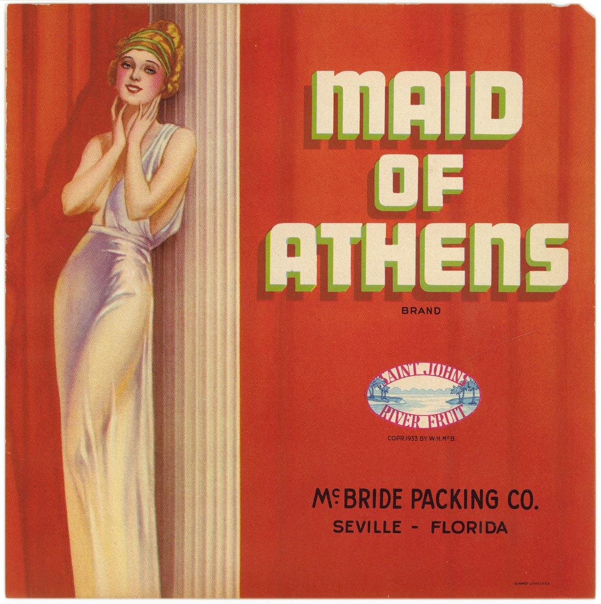 Maid of Athens Brand Citrus Label 1940s