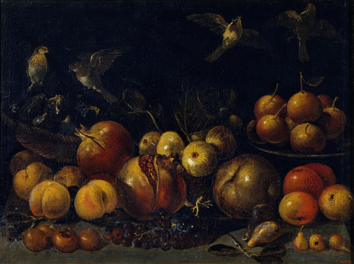 Still Life with Pomegranates Apples Pears Grapes Figs and Birds