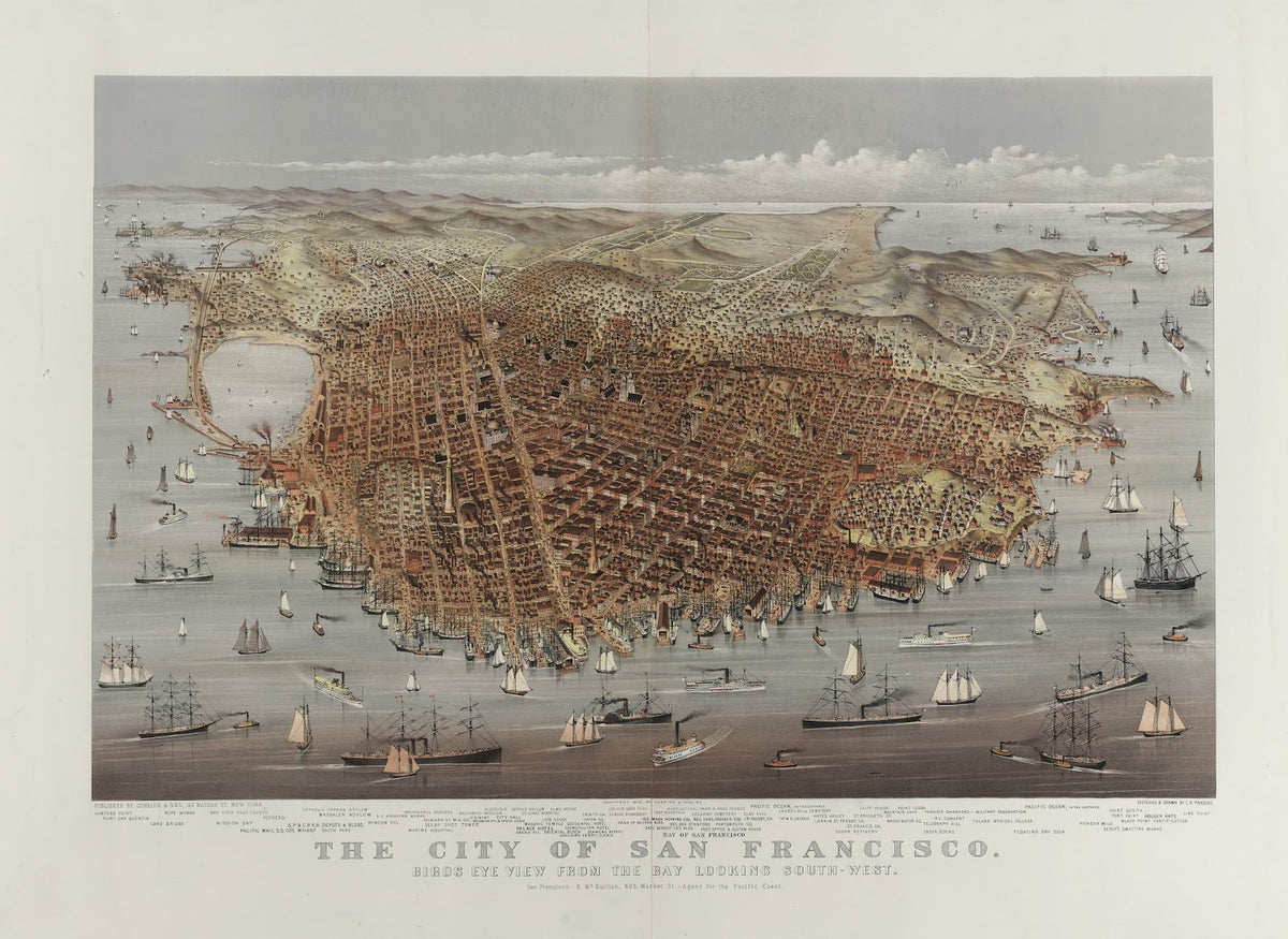The City of San Francisco Birds eye view from the bay looking south west 1878