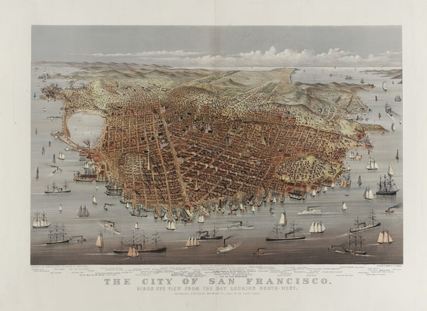The City of San Francisco Birds eye view from the bay looking south west 1878