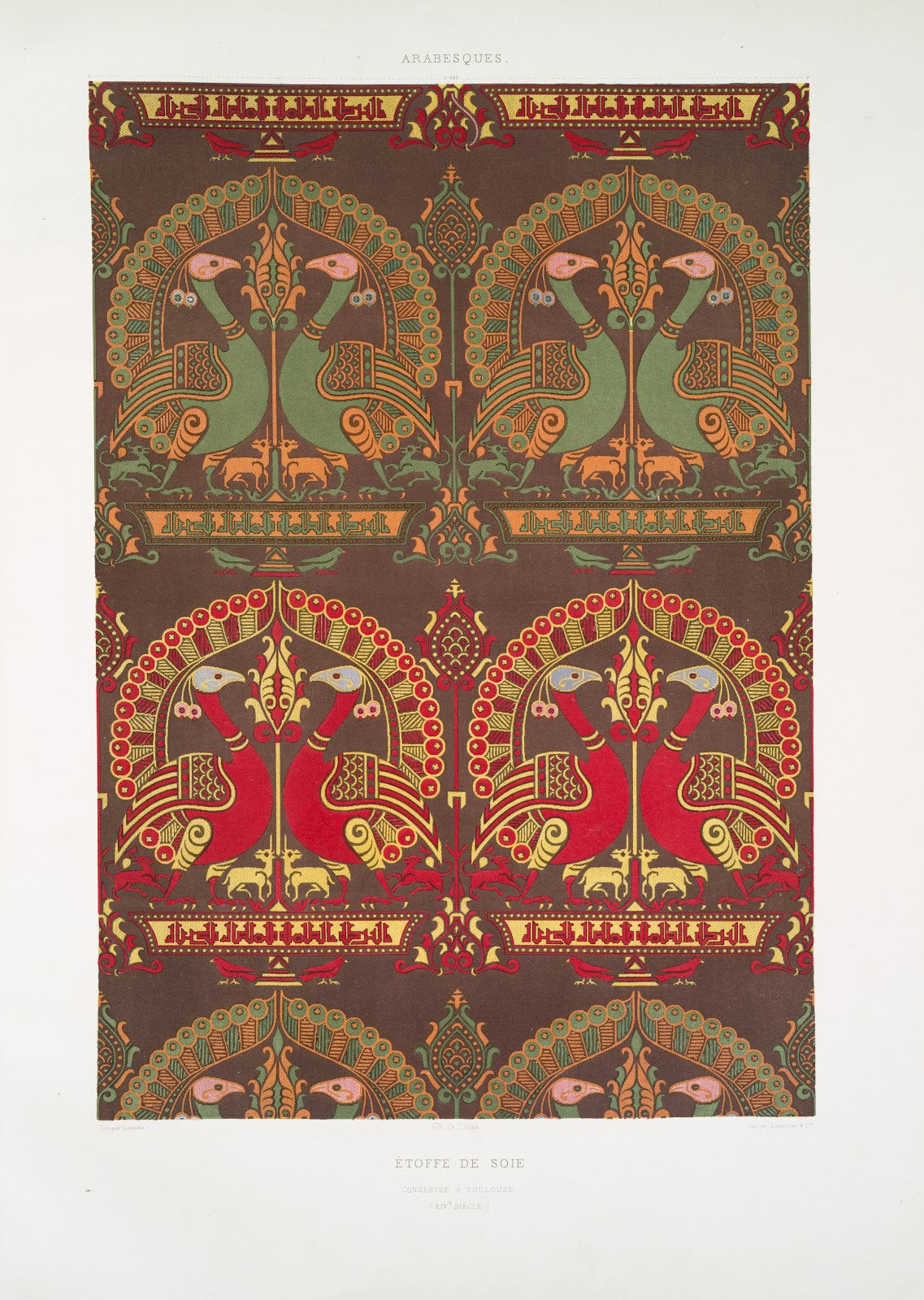 Arabesques étoffe de soie conservée à Toulouse XIVe siècle 1877