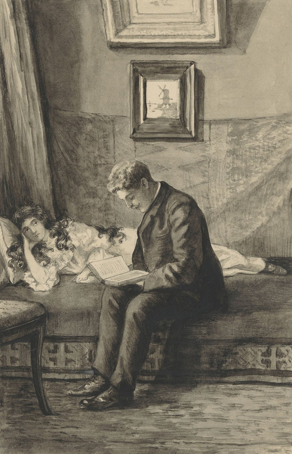 Jongeman leest meisje voor 1905