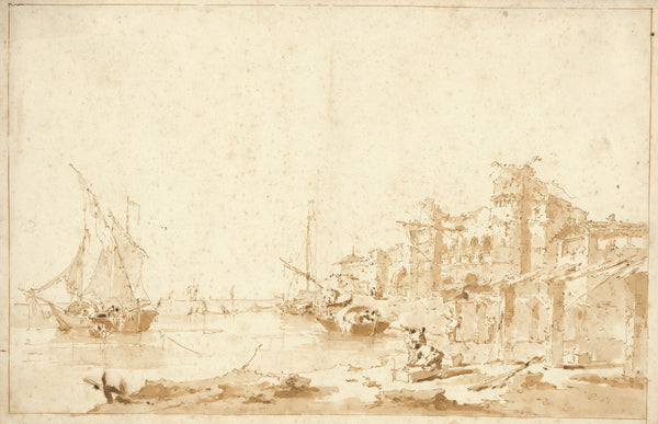 An Imaginary View of a Venetian Lagoon with a Fortress by the Shore 17501755