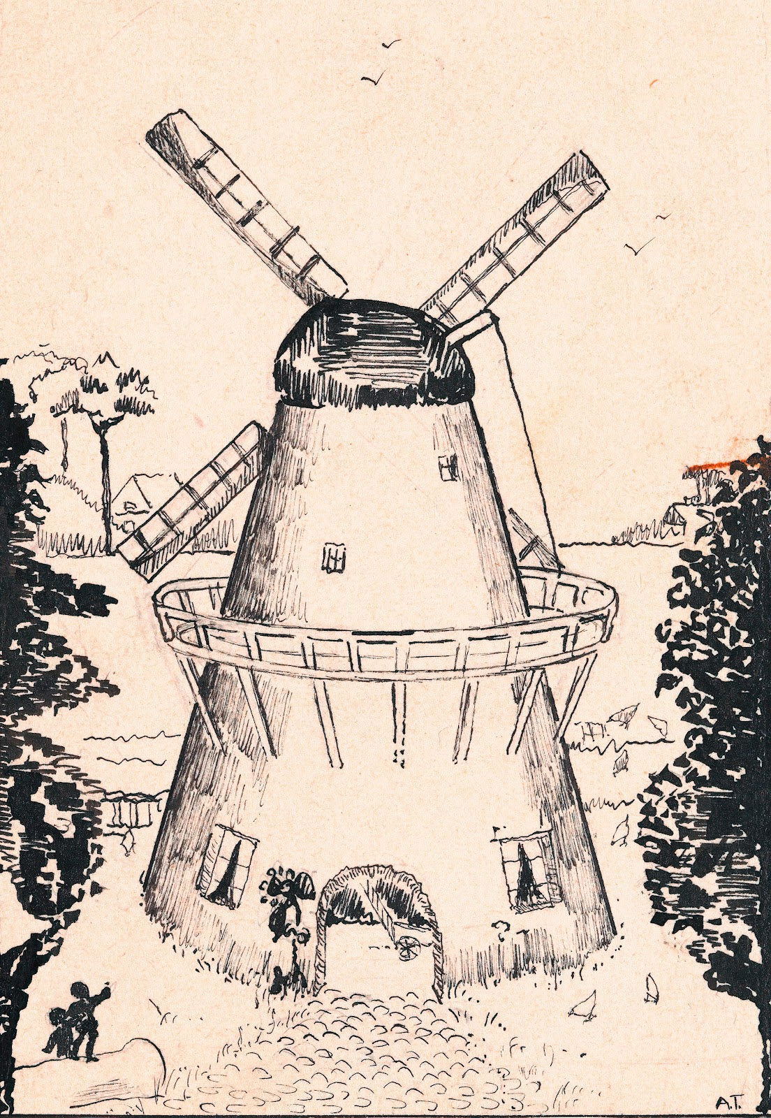 Windmolen in een landschap 1925