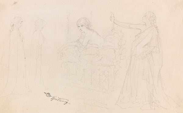 Figurenstudien Eremit Junge Frau am Fenster Allegorie 1840
