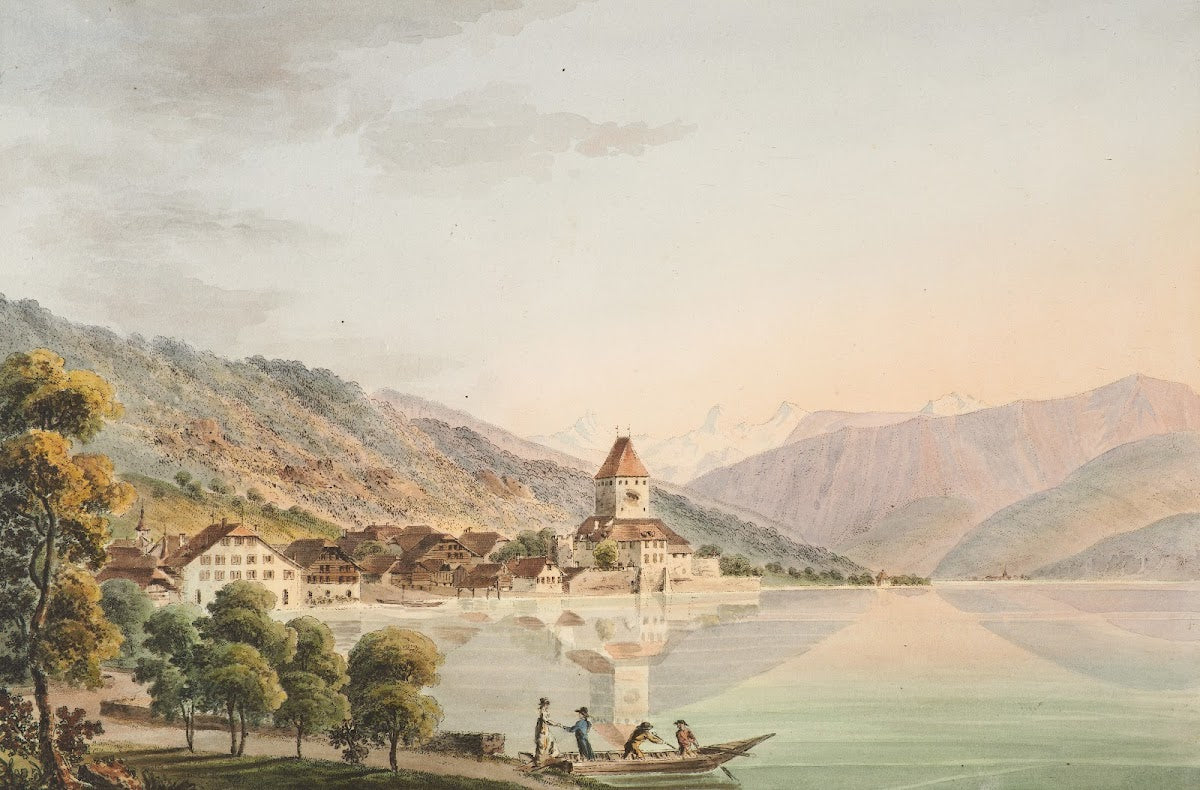 Vûe du Chateau dOberhofen au Lac de Thoune