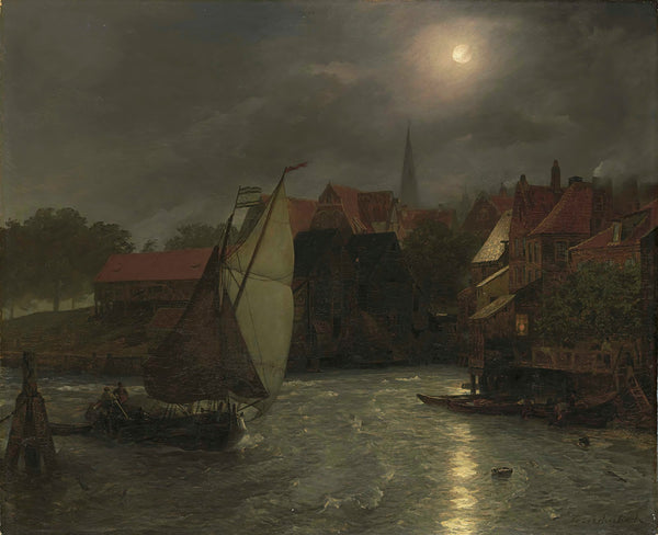 Boats On A Canal Moonlight 1890